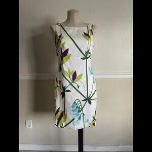 Marimekko For Anthropologie Sleeveless 100% Cotton White Floral Shift Dress Sz 4